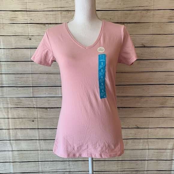 Primark Pink Oeko-Tex Stretch Vee Neck Tee - Picture 1 of 8